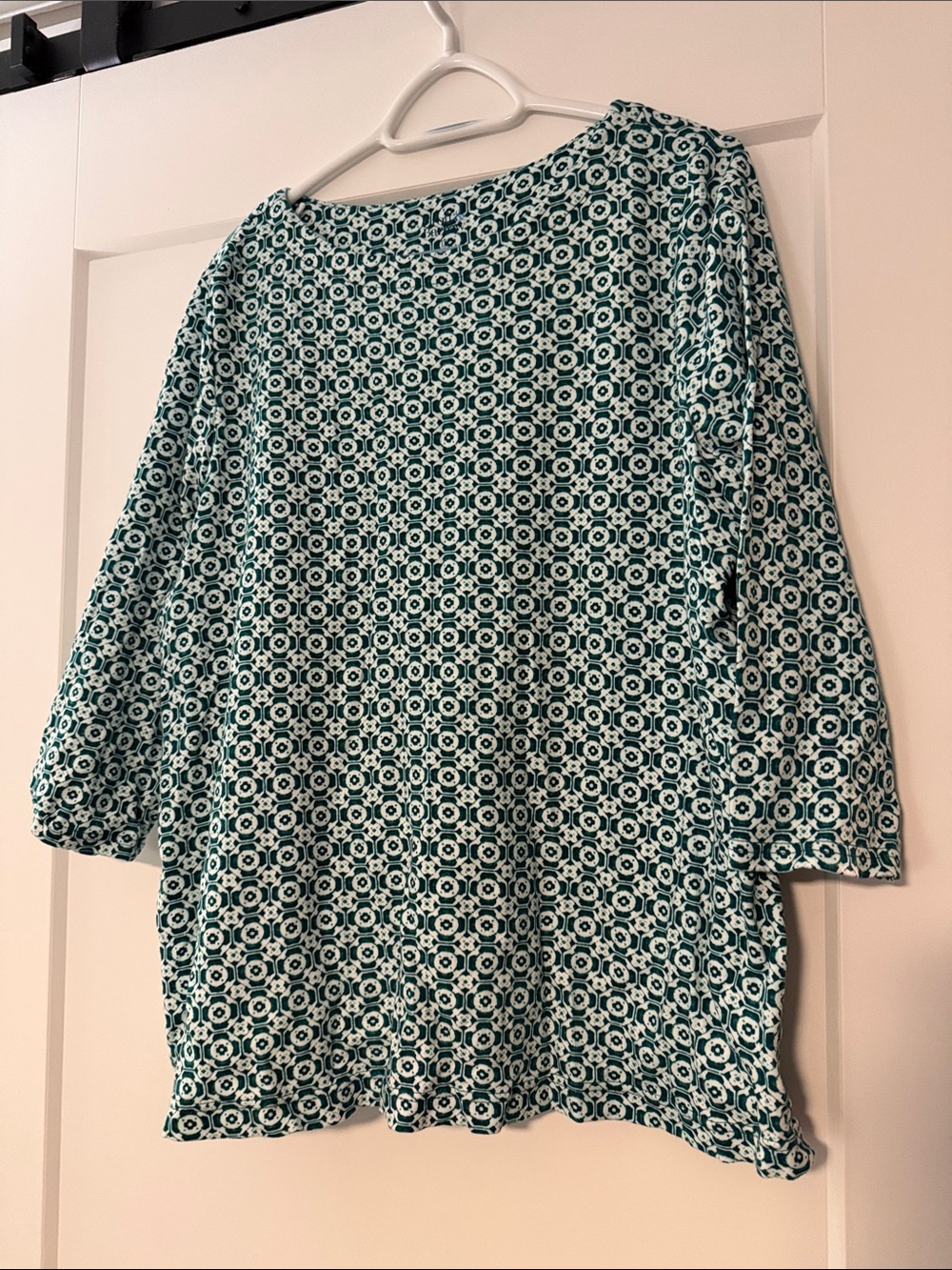 croft & barrow Green and White Patterned Boatneck Tunic